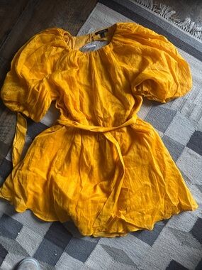 Banana Republic Bright Yellow Mini Dress with Puff Sleeves